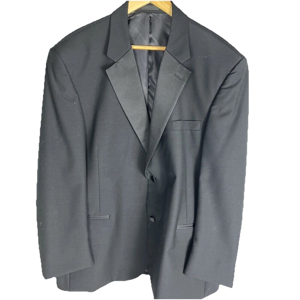 Calvin Klein Mens 44S Black Tuxedo Jacket 100% Wool 2-Button Satin Lapel Formal